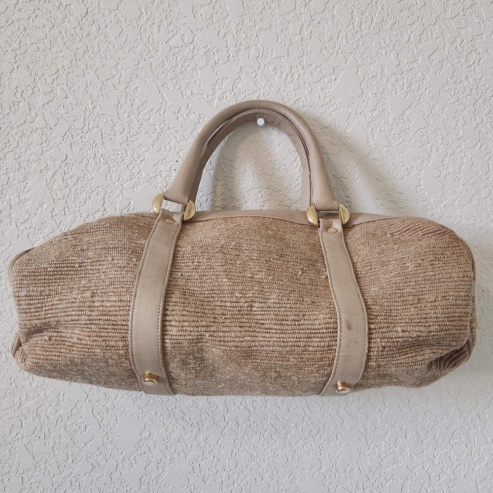 Neutral Beige Women's Handbag with Leather Trim